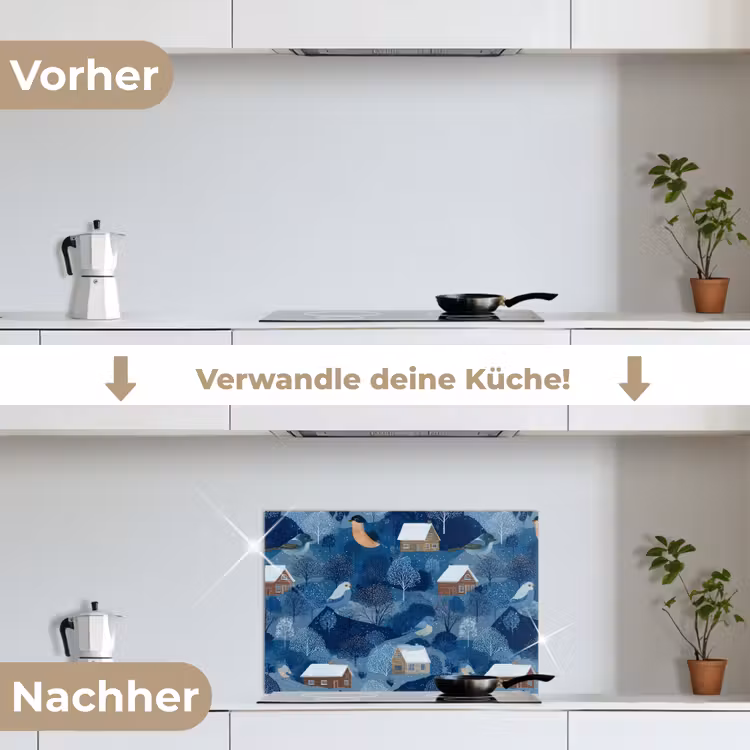 Spritzschutz Küche - Häuser - Vögel - Schnee - Blau — 7