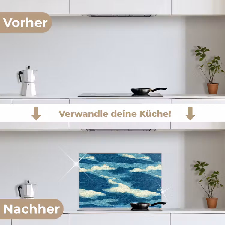 Spritzschutz Küche - Wellen - Abstrakt - Muster - Blau - Weiß — 7