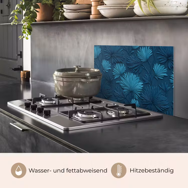 Spritzschutz Küche - Blätter - Geprägt - Muster - Ozeanblau - Modern — 2