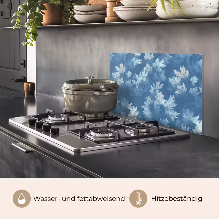 Spritzschutz Küche - Farn - Botanisch - Muster - Graublau — 2