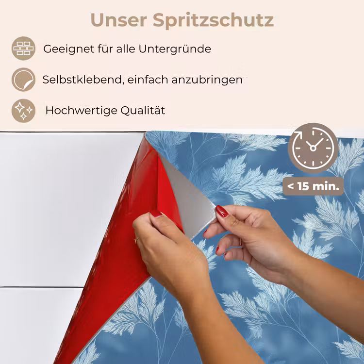 Spritzschutz Küche - Farn - Botanisch - Muster - Graublau — 4