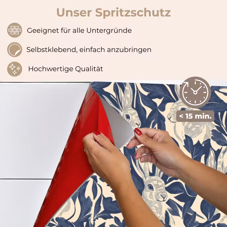 Spritzschutz Küche - Hasen - Blätter - Muster - Blau - Beige — 4