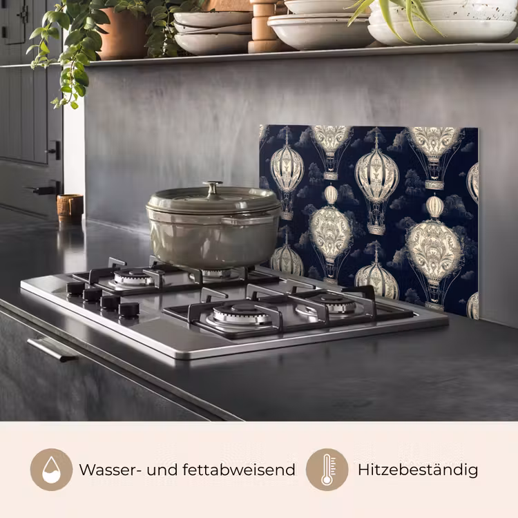 Spritzschutz Küche - Heißluftballons - Wolken - Muster - Dunkelblau — 2