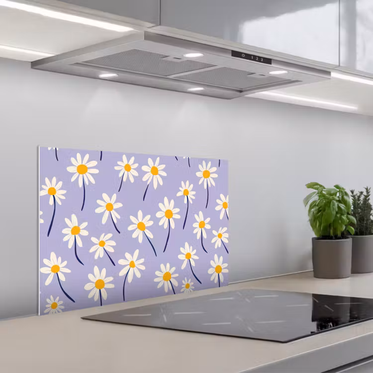 Spritzschutz Küche - Modern - Gänseblümchen - Lila — 1