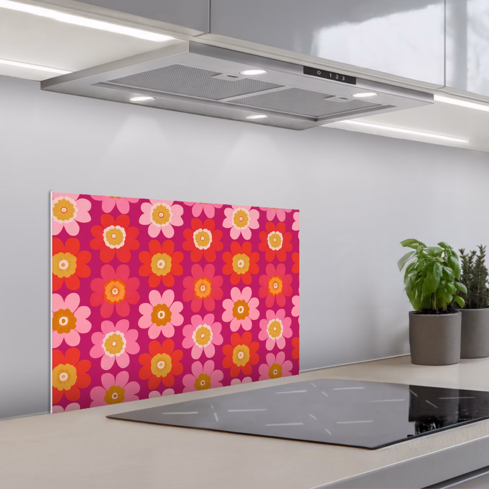 Spritzschutz Küche - Blumen - Retro - Farbenfroh — 1