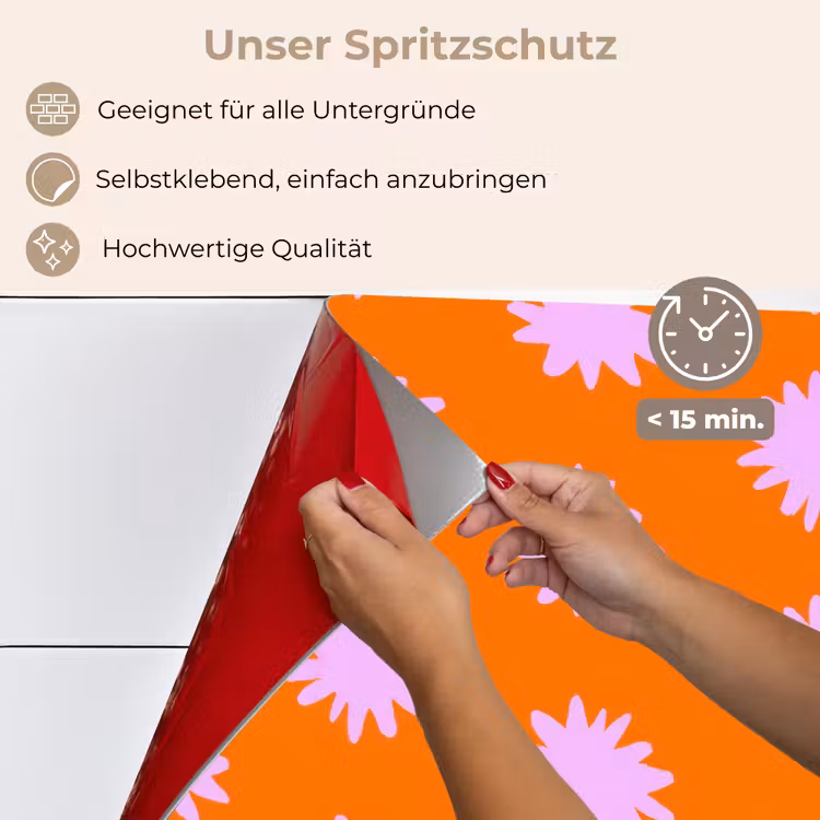 Spritzschutz Küche - Retro - Blumen - Orange — 4