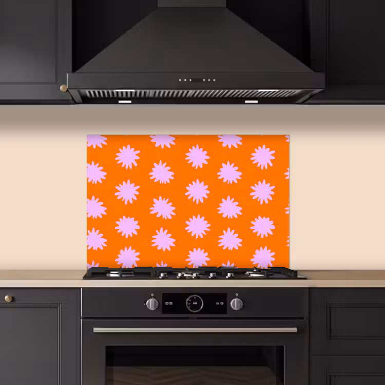 Spritzschutz Küche - Retro - Blumen - Orange — 5