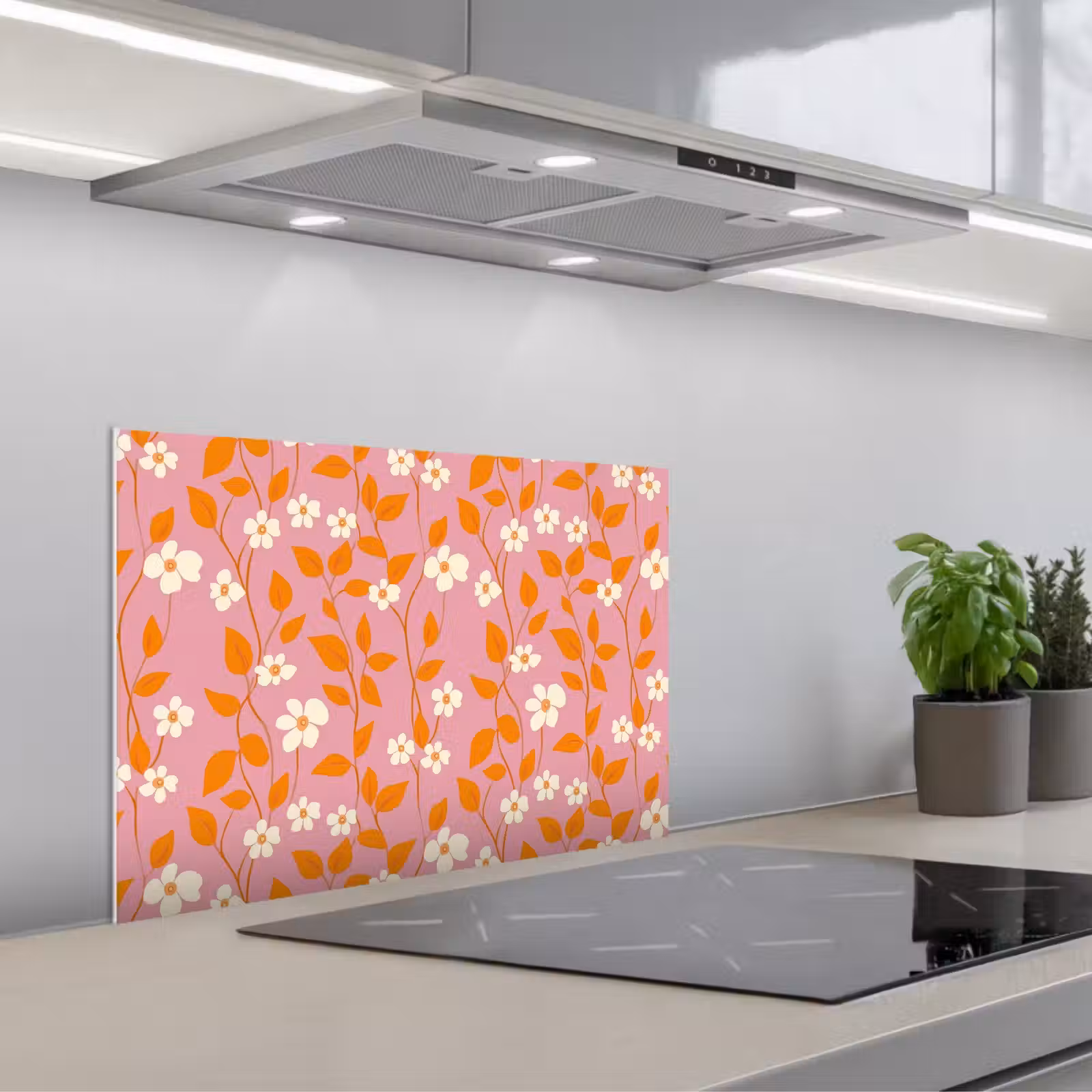 Spritzschutz Küche - Blumen - Muster - Orange — 1