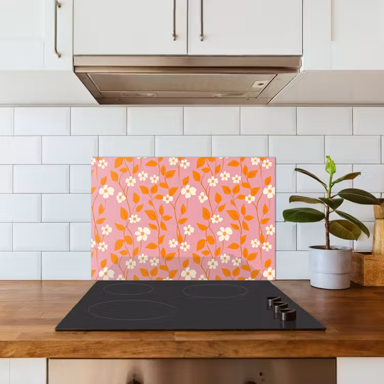 Spritzschutz Küche - Blumen - Muster - Orange — 3