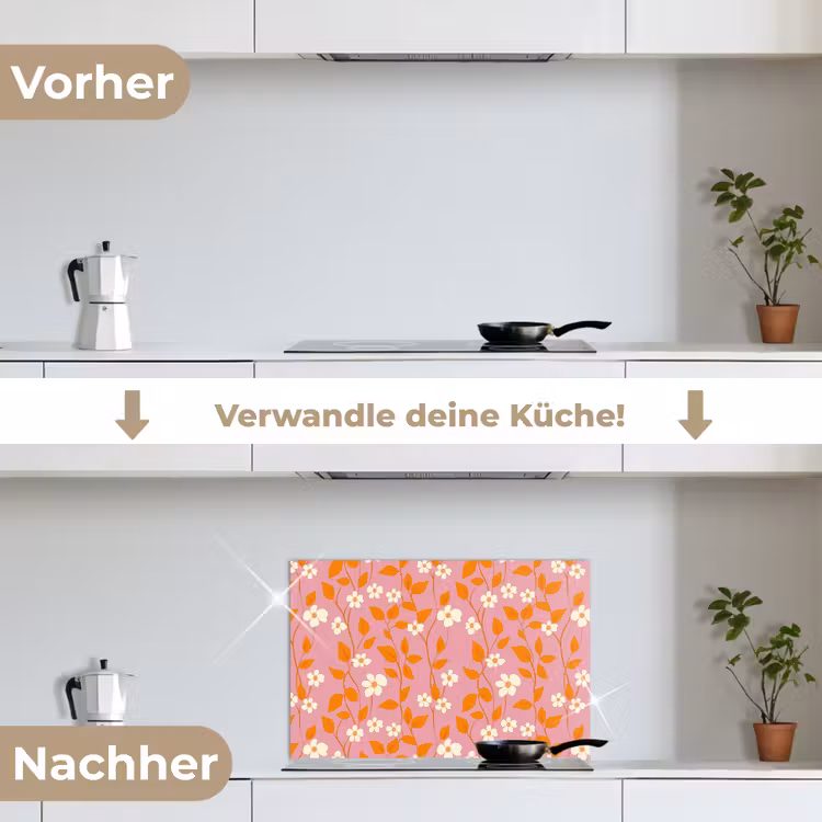Spritzschutz Küche - Blumen - Muster - Orange — 7