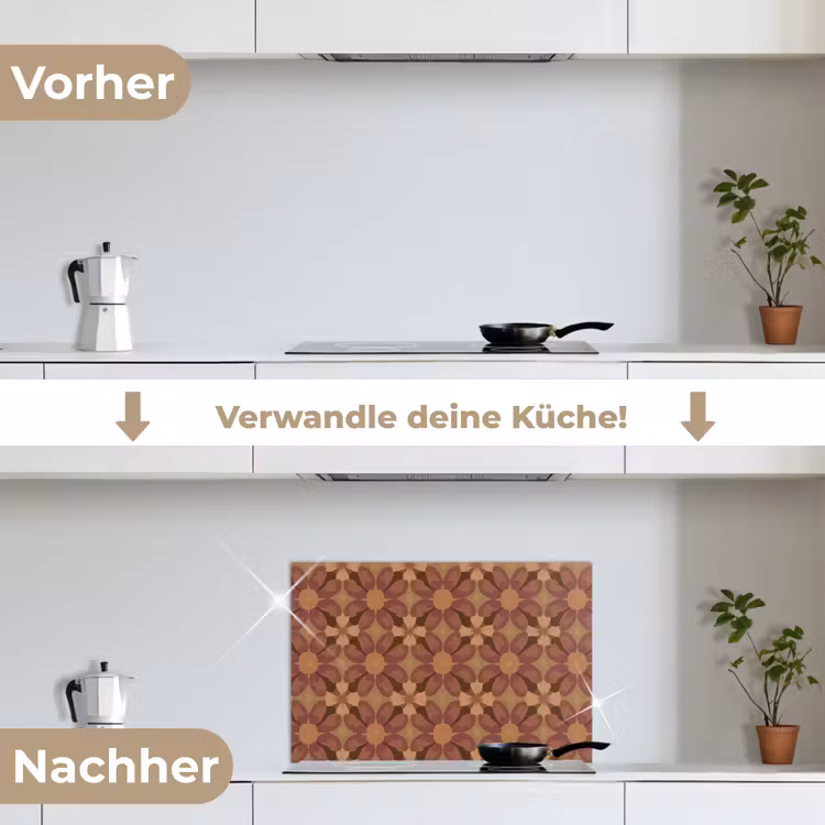 Spritzschutz Küche - Retro - Blumen - Braun — 7