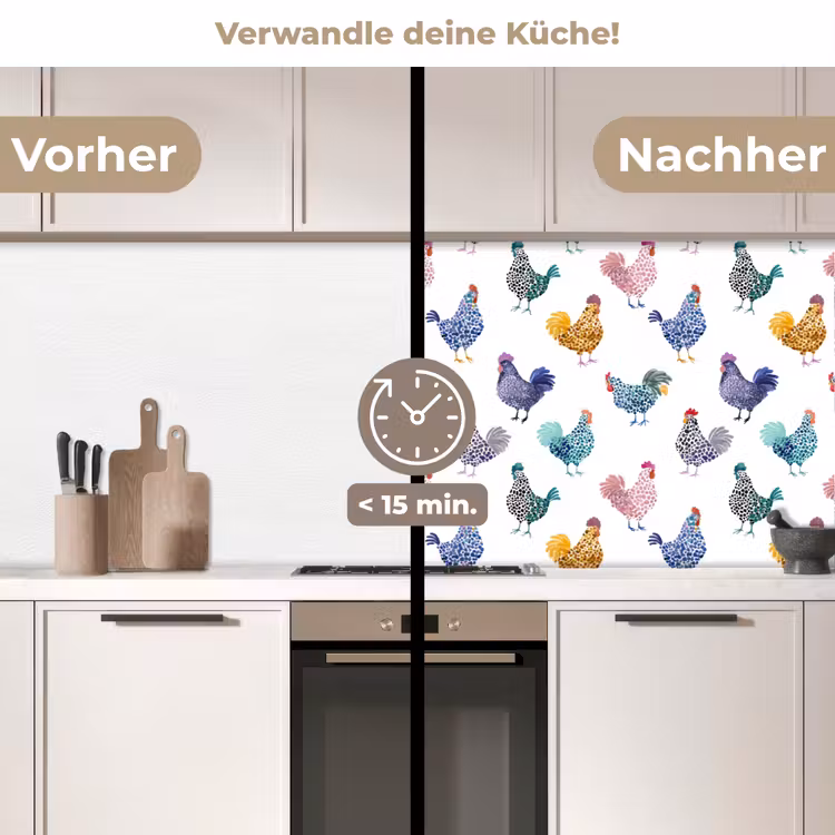 Spritzschutz Küche - Hühner - Aquarell - Farbenfroh — 2