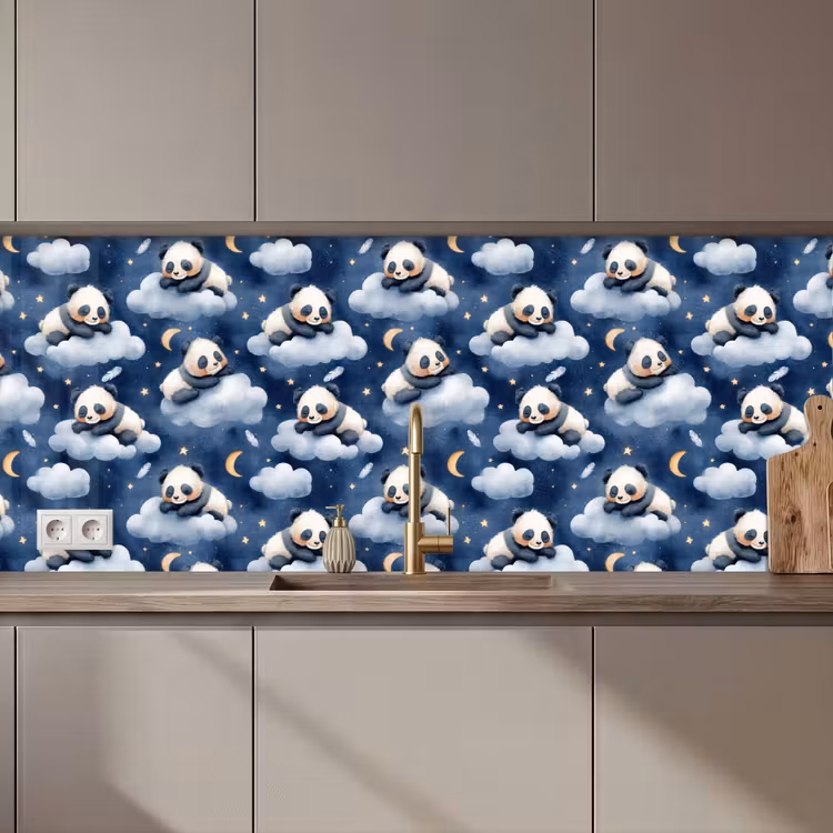 Spritzschutz Küche - Pandas - Schlafend - Blau — 1