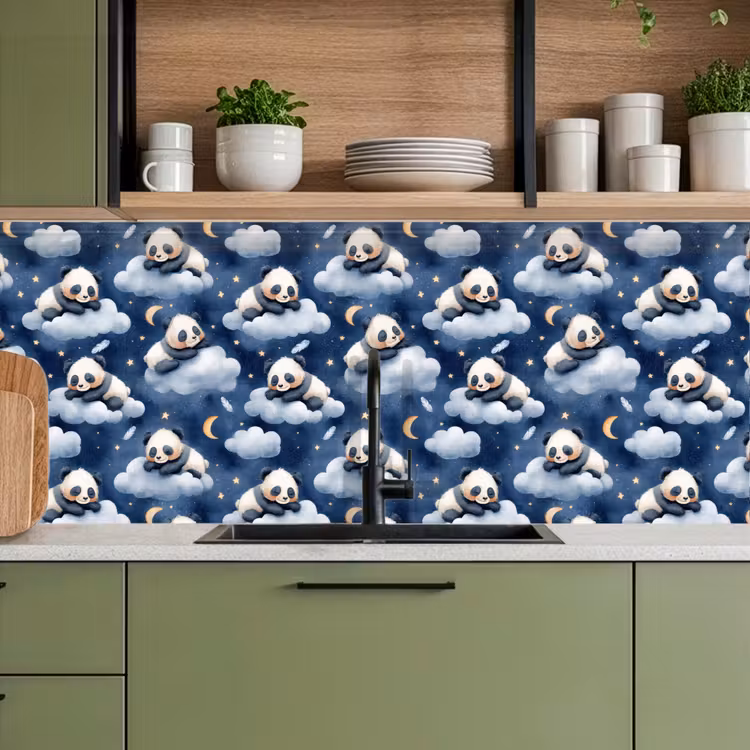 Spritzschutz Küche - Pandas - Schlafend - Blau — 5