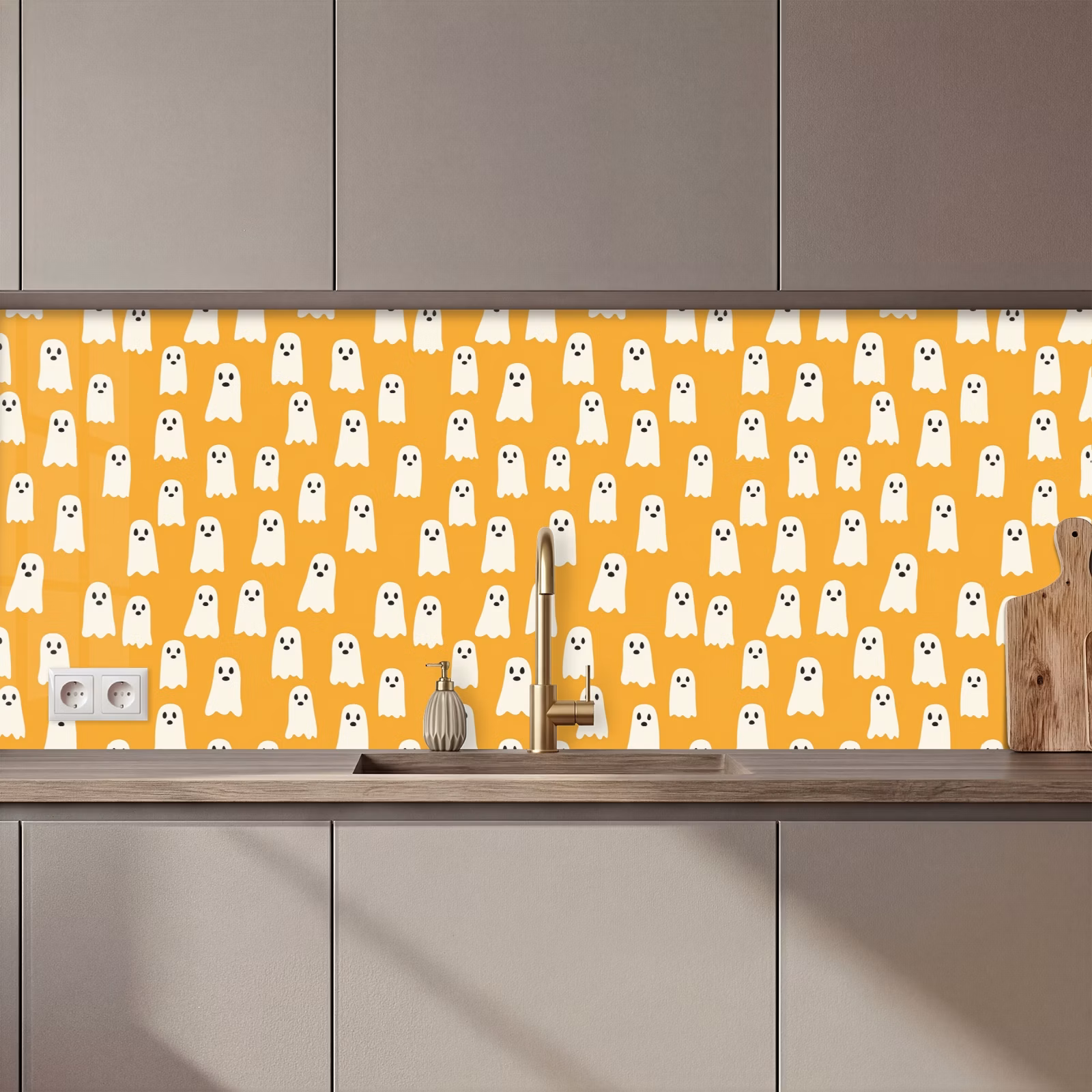 Spritzschutz Küche - Halloween - Gespenster - Ocker — 1