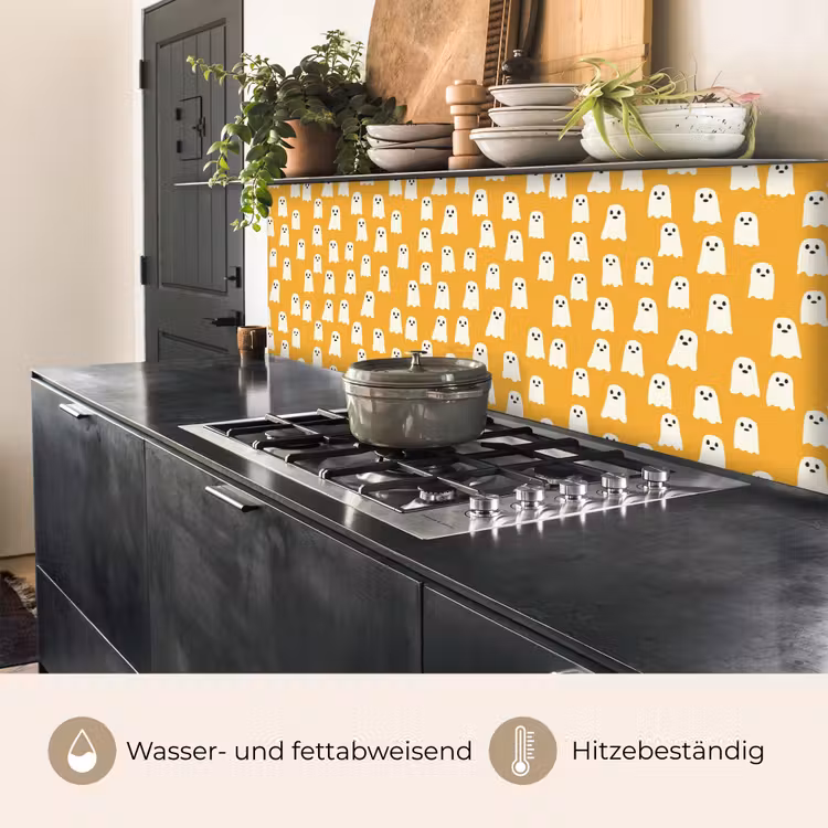 Spritzschutz Küche - Halloween - Gespenster - Ocker — 3