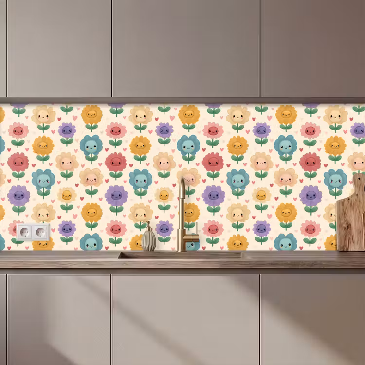 Spritzschutz Küche - Blumen - Herzen - Farbenfroh — 1