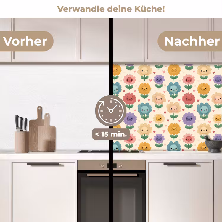 Spritzschutz Küche - Blumen - Herzen - Farbenfroh — 2