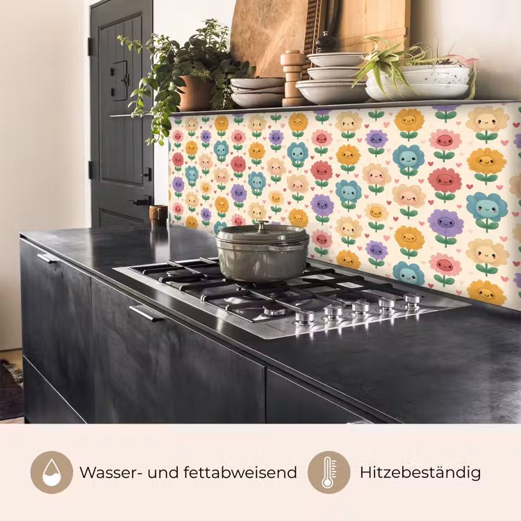 Spritzschutz Küche - Blumen - Herzen - Farbenfroh — 3