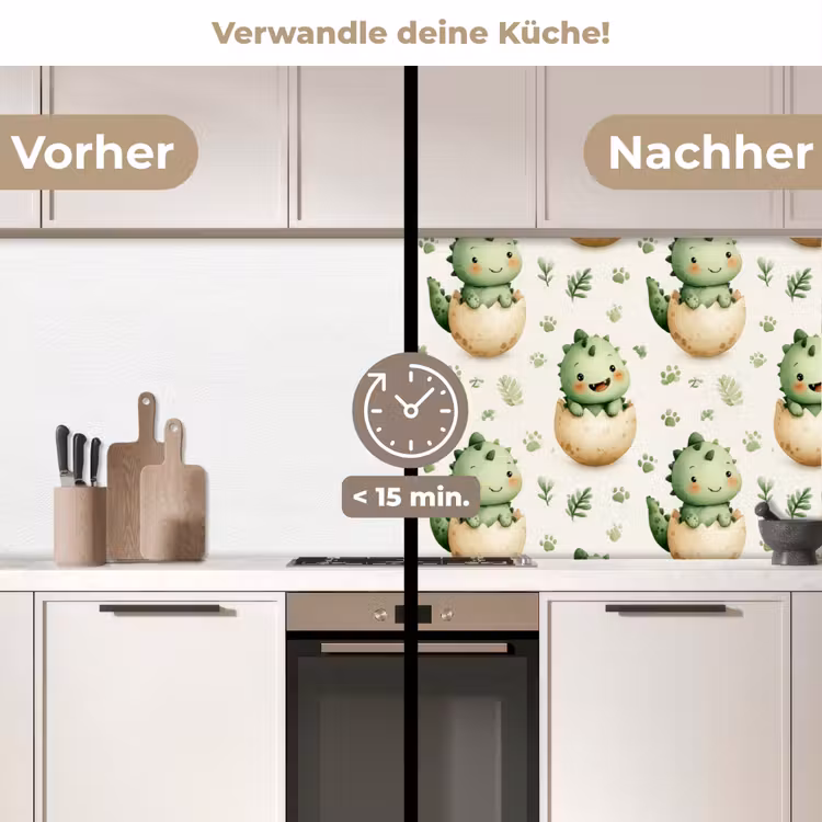 Spritzschutz Küche - Dino - Eier - Grün — 2