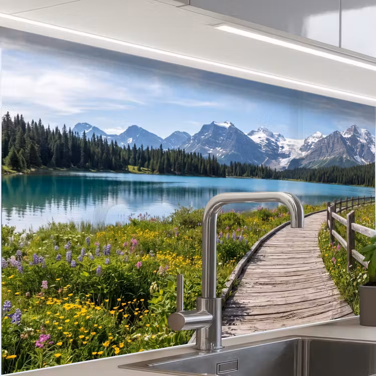 Küchen rückwand - Berge - See - Landschaft - Blau — 1