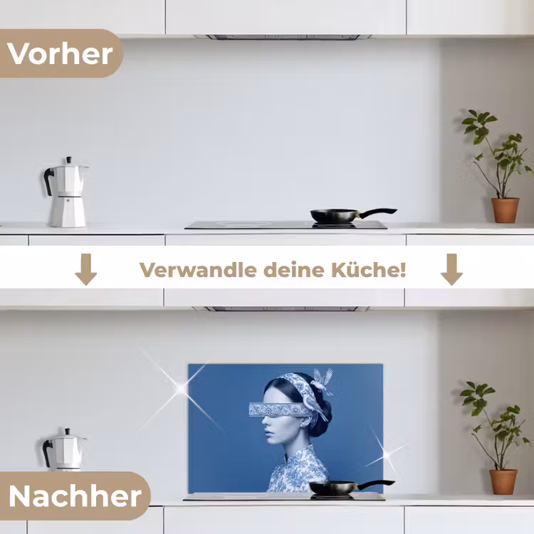 Spritzschutz Küche - Hochformat - Klassisch - Weiß - Blau — 7