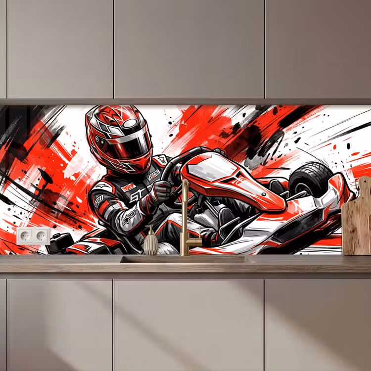 Spritzschutz Küche - Kart - Fahrer - Geschwindigkeit - Rot — 1