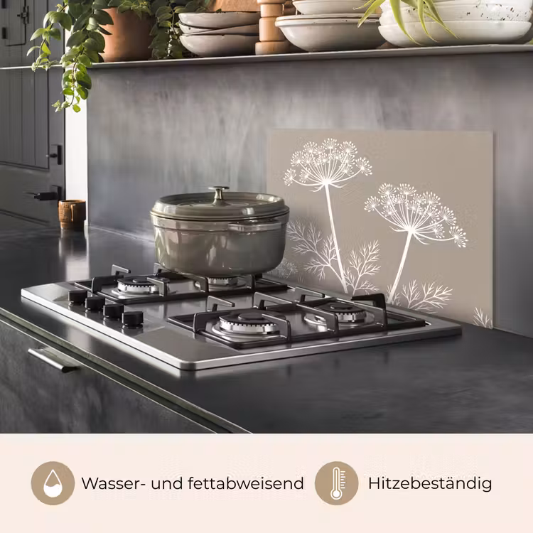 Spritzschutz Küche - Grafik - Flötenkraut - Taupe — 2