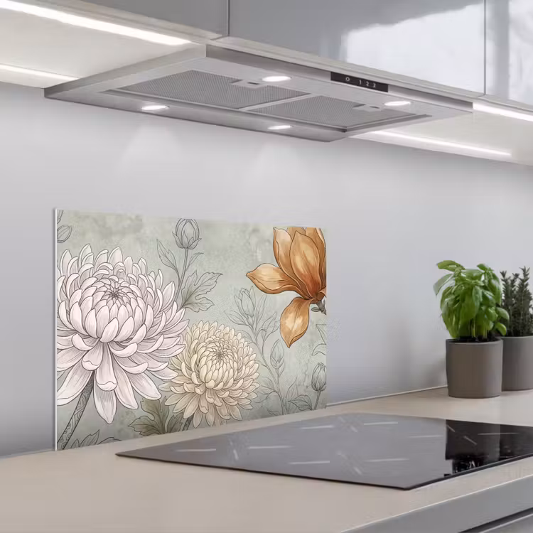 Spritzschutz Küche - Illustration - Blumen - Grün — 1