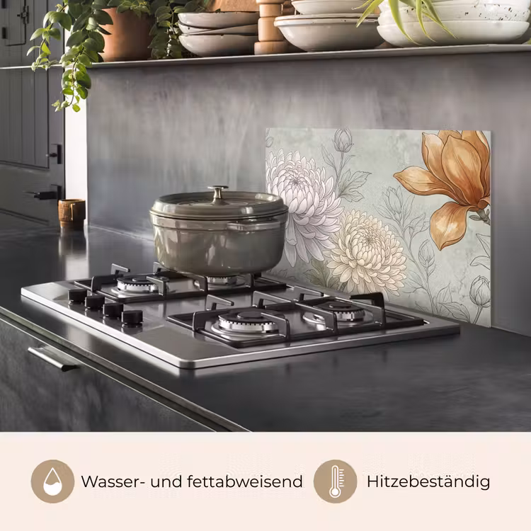 Spritzschutz Küche - Illustration - Blumen - Grün — 2