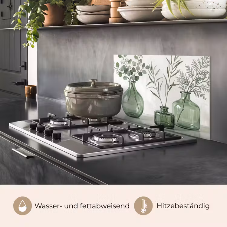 Spritzschutz Küche - Vasen - Blätter - Grün — 2