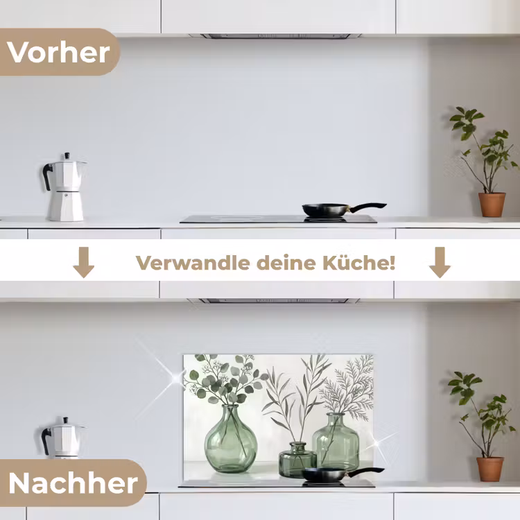 Spritzschutz Küche - Vasen - Blätter - Grün — 7