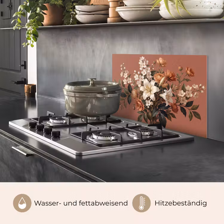 Spritzschutz Küche - Blumenstrauß - Retro - Farbenfroh — 2
