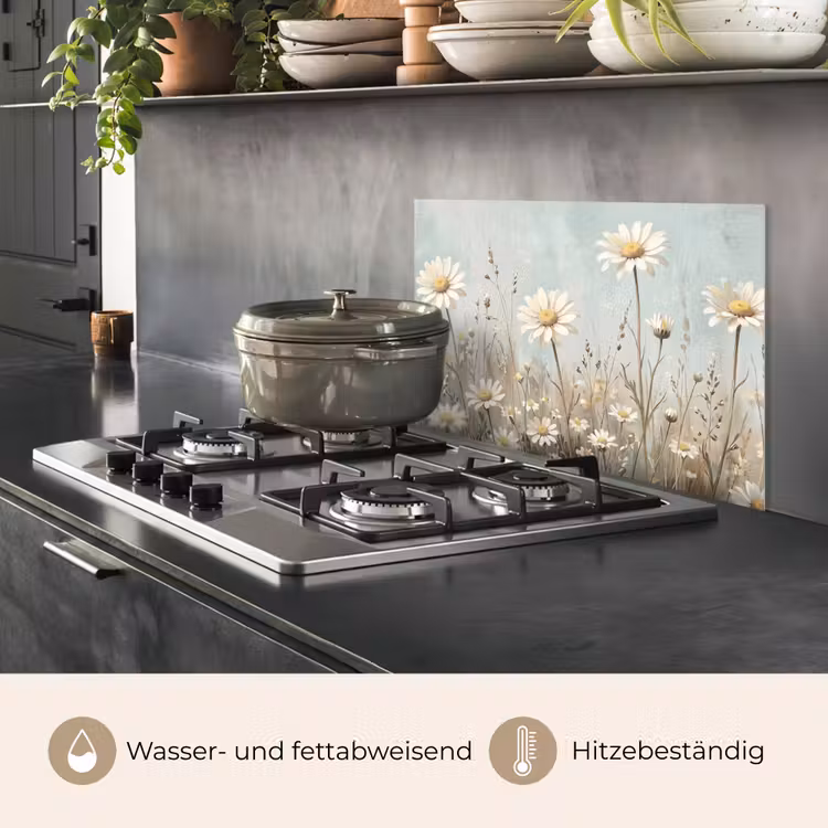 Spritzschutz Küche - Gänseblümchen - Illustration - Weiß — 2
