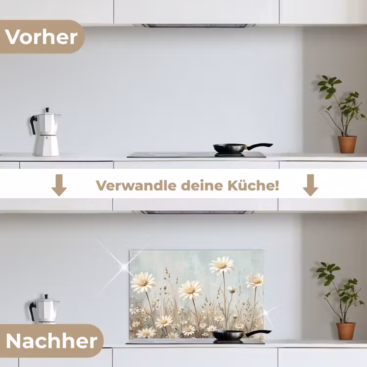 Spritzschutz Küche - Gänseblümchen - Illustration - Weiß — 7