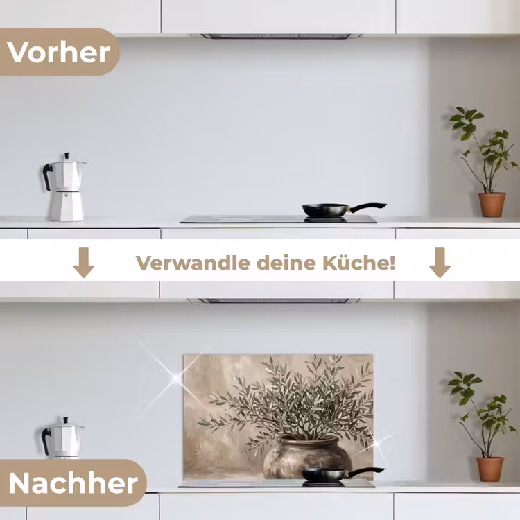 Spritzschutz Küche - Olivenpflanze - Tontopf - Abstrakt - Beige — 7