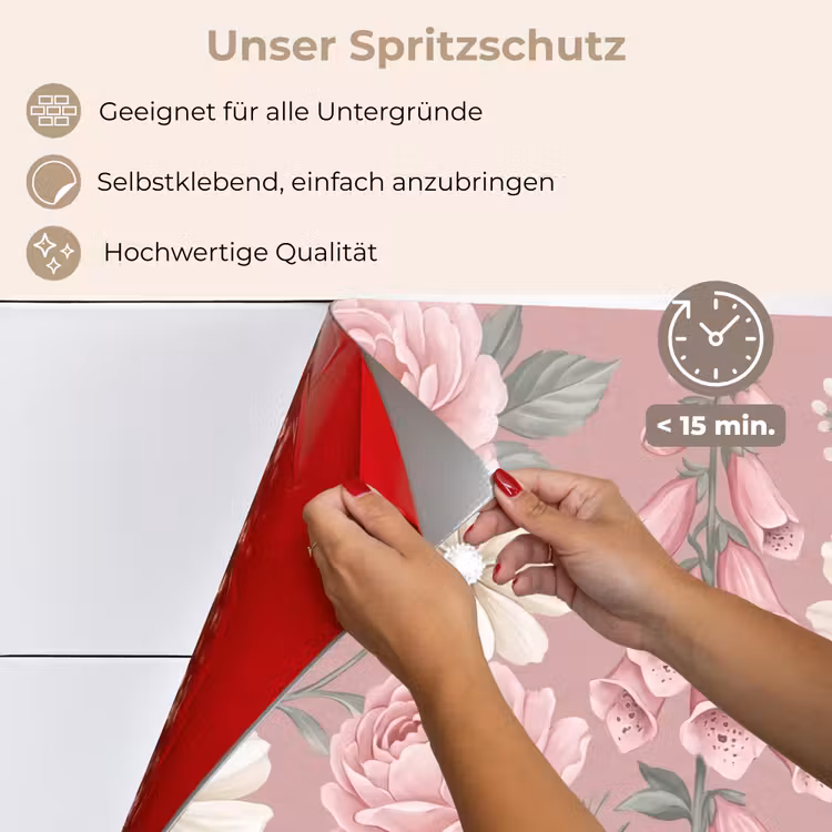 Spritzschutz Küche - Pfingstrosen - Fingerhut - Rosa — 4