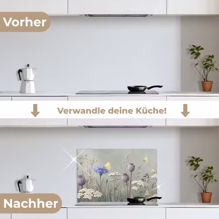Spritzschutz Küche - Schmetterlinge - Wildblumen - Illustration - Farbenfroh — 7