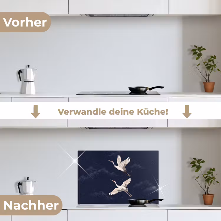 Spritzschutz Küche - Kranich - Nachthimmel - Blau — 7