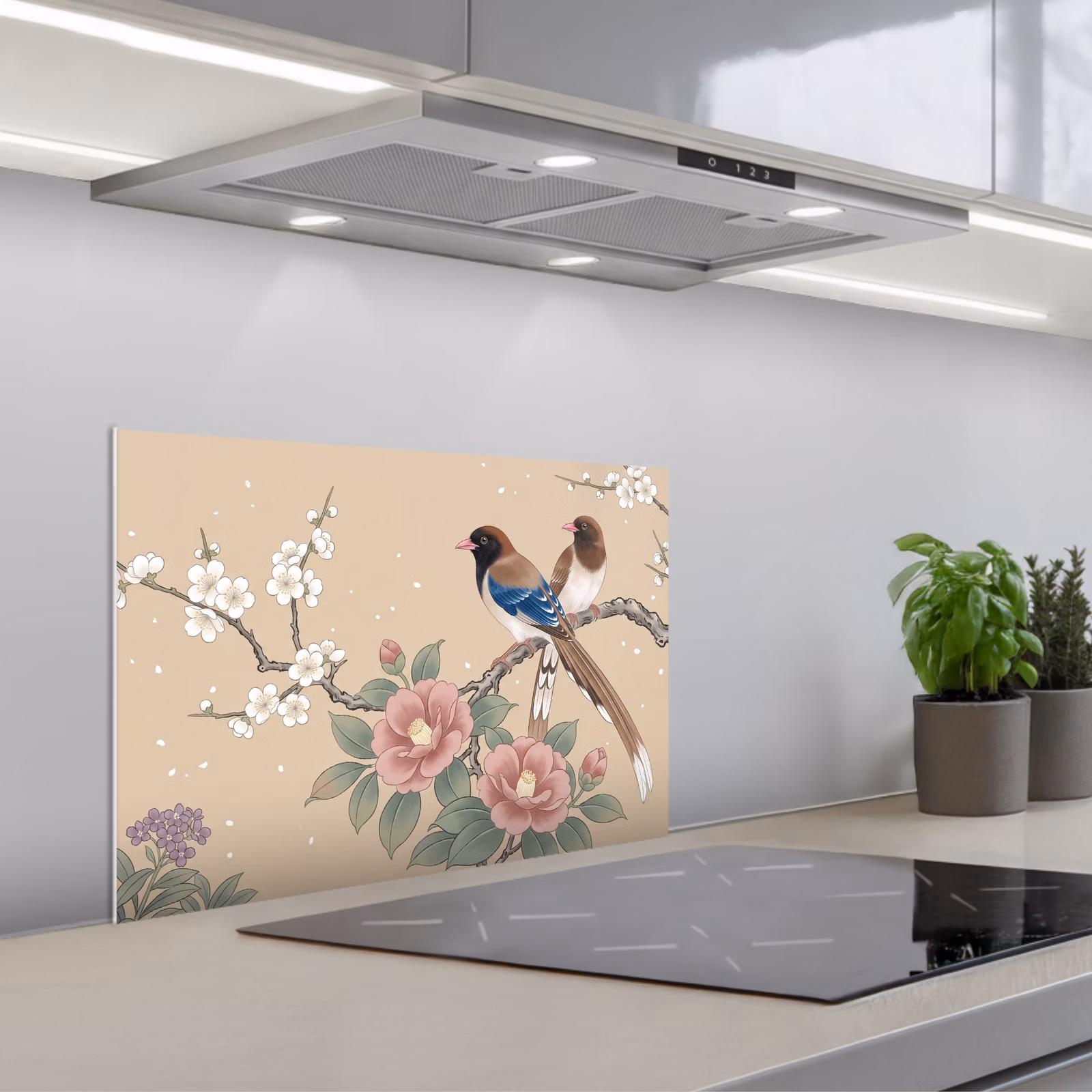Spritzschutz Küche - Blumen - Vögel - Blumen — 1