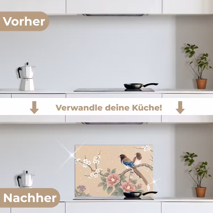 Spritzschutz Küche - Blumen - Vögel - Blumen — 7