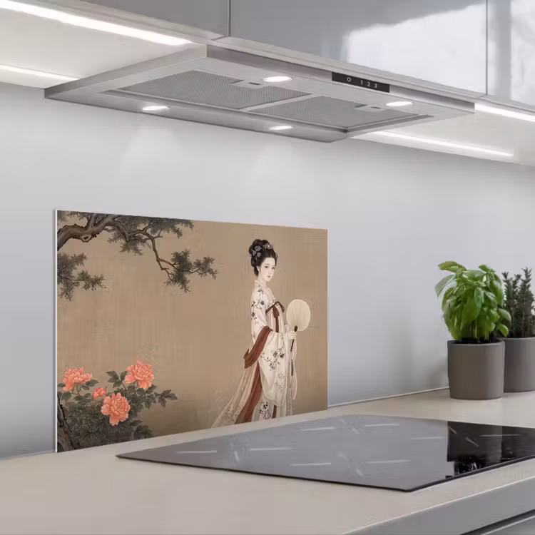 Spritzschutz Küche - Frau - Asien - Kunst - Beige — 1