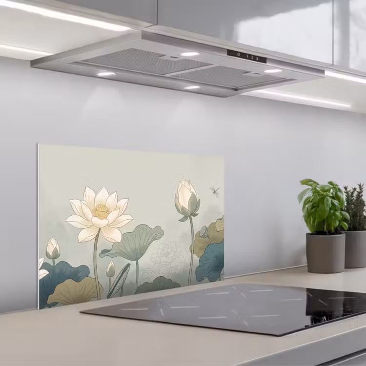 Spritzschutz Küche - Lotus - Blumen - Grün — 1