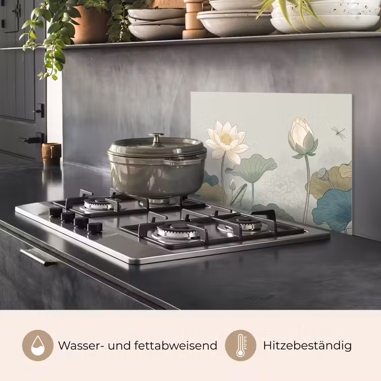 Spritzschutz Küche - Lotus - Blumen - Grün — 2