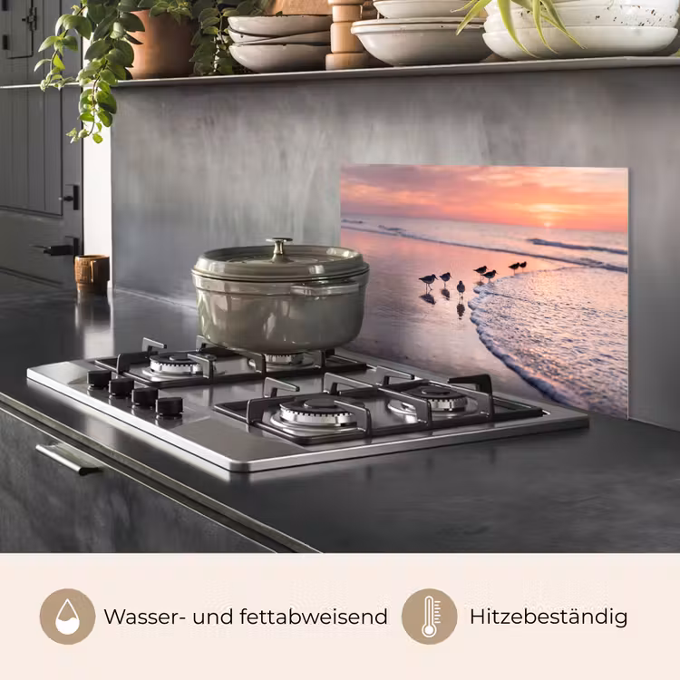 Spritzschutz Küche - Möwen - Strand - Meer - Rosa — 2