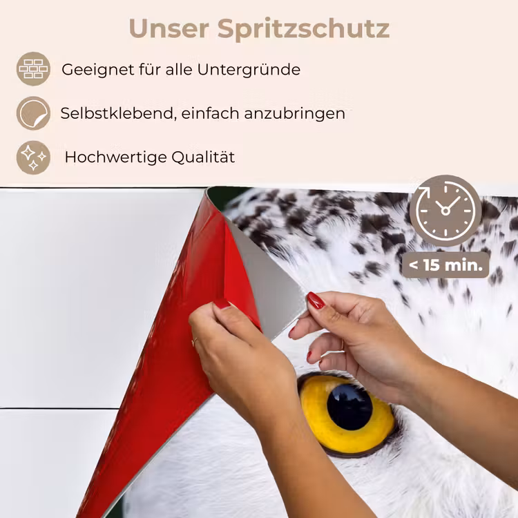 Spritzschutz Küche - Schneeeule - Porträt - Gelb — 4