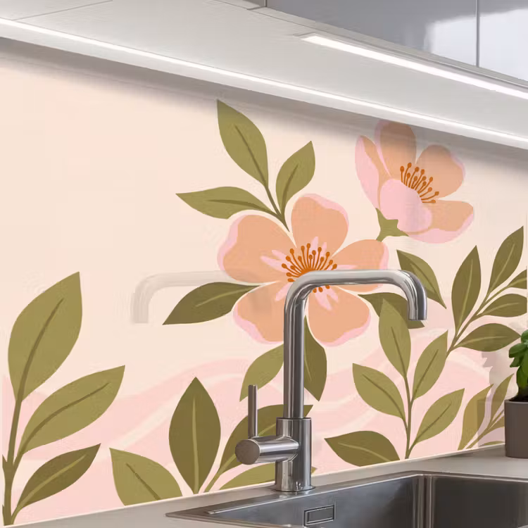 Küchen rückwand - Grafik - Blumen - Rosa — 1