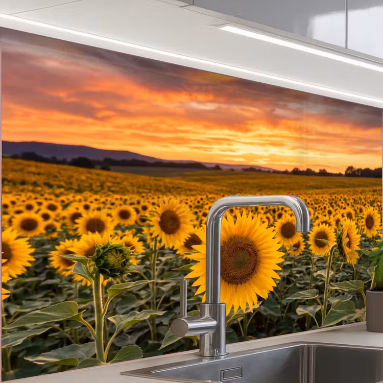 Küchen rückwand - Sonnenblumen - Hügellandschaft - Gelb — 1