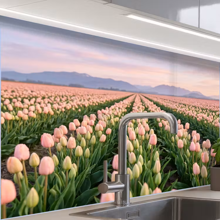 Küchen rückwand - Tulpen - Landschaft - Rosa — 1
