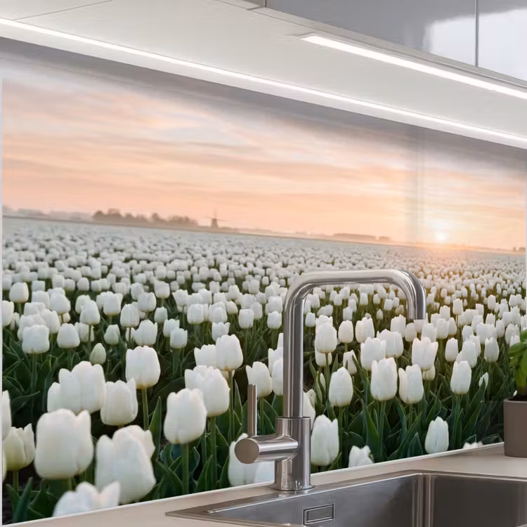 Küchen rückwand - Tulpen - Landschaft - Weiß — 1